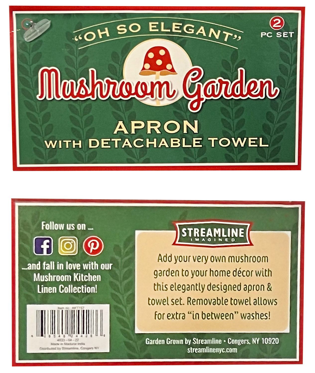 Mushroom Garden Apron w/ Detachable Towel